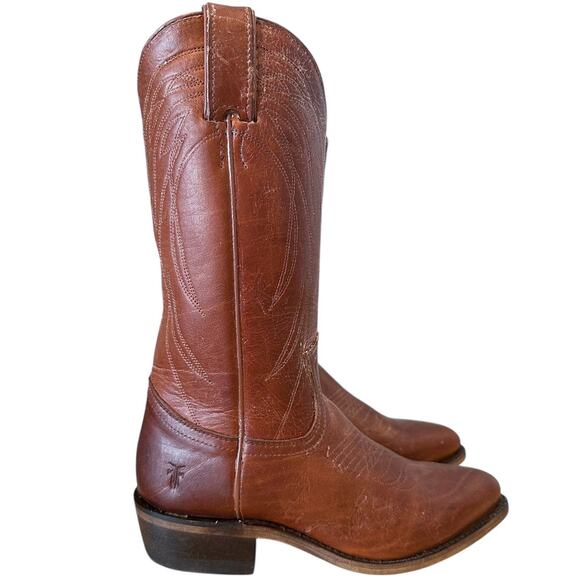Frye Vintage Billy Cognac Brown Leather Western Cowgirls Boots Size 7 - Picture 1 of 12